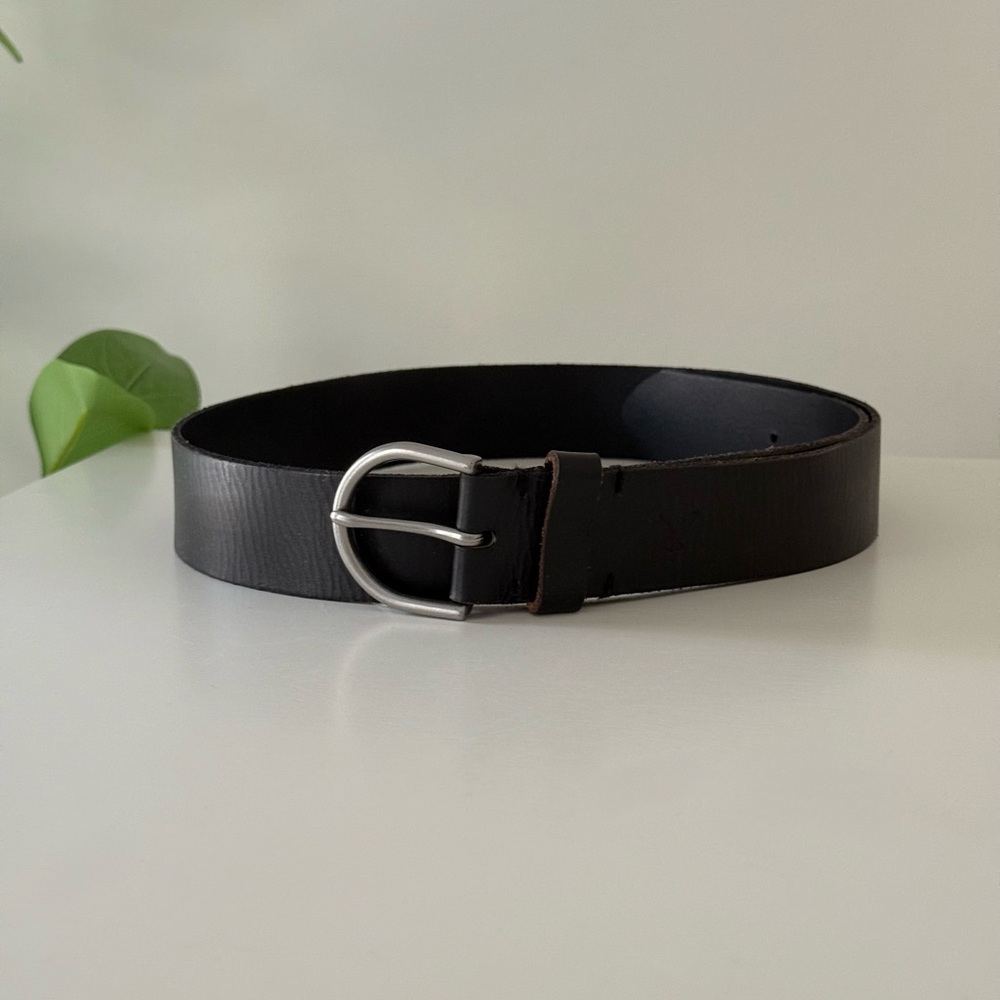 AEO Black Leather Belt with Silver Buckle